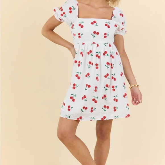 ONE DAY AT A TIME CHERRY PRINT MINI DRESS - Picture 1 of 12